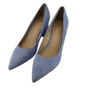 Marc Fisher LTD Blue Suede Block Heel Pumps Size 8.5M Womens Classic Leather Poi
